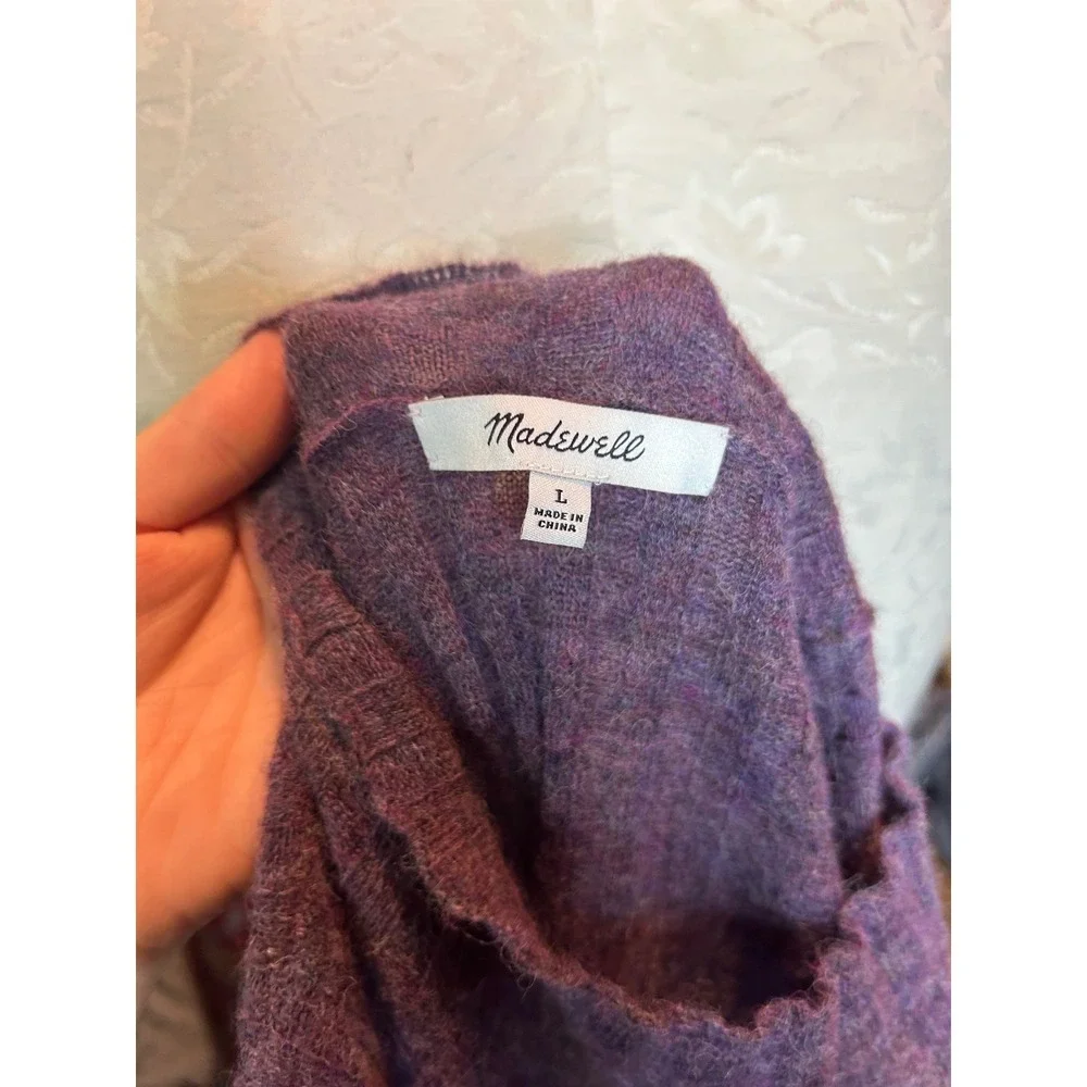 Madewell Purple Alpaca Blend Ribbed Mock Neck Sweater Stretch Long Sleeve Sz L